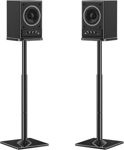 Soporte universal para altavoces ELIVED ajustable hasta 95cm, con base de vidrio y canal interno para cables, 10kg de capacidad, negro, 1 par